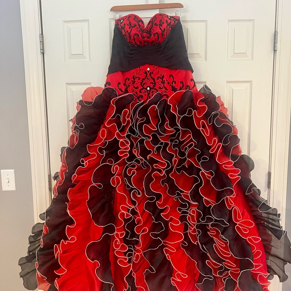 Elegant Red and Black Strapless Gown